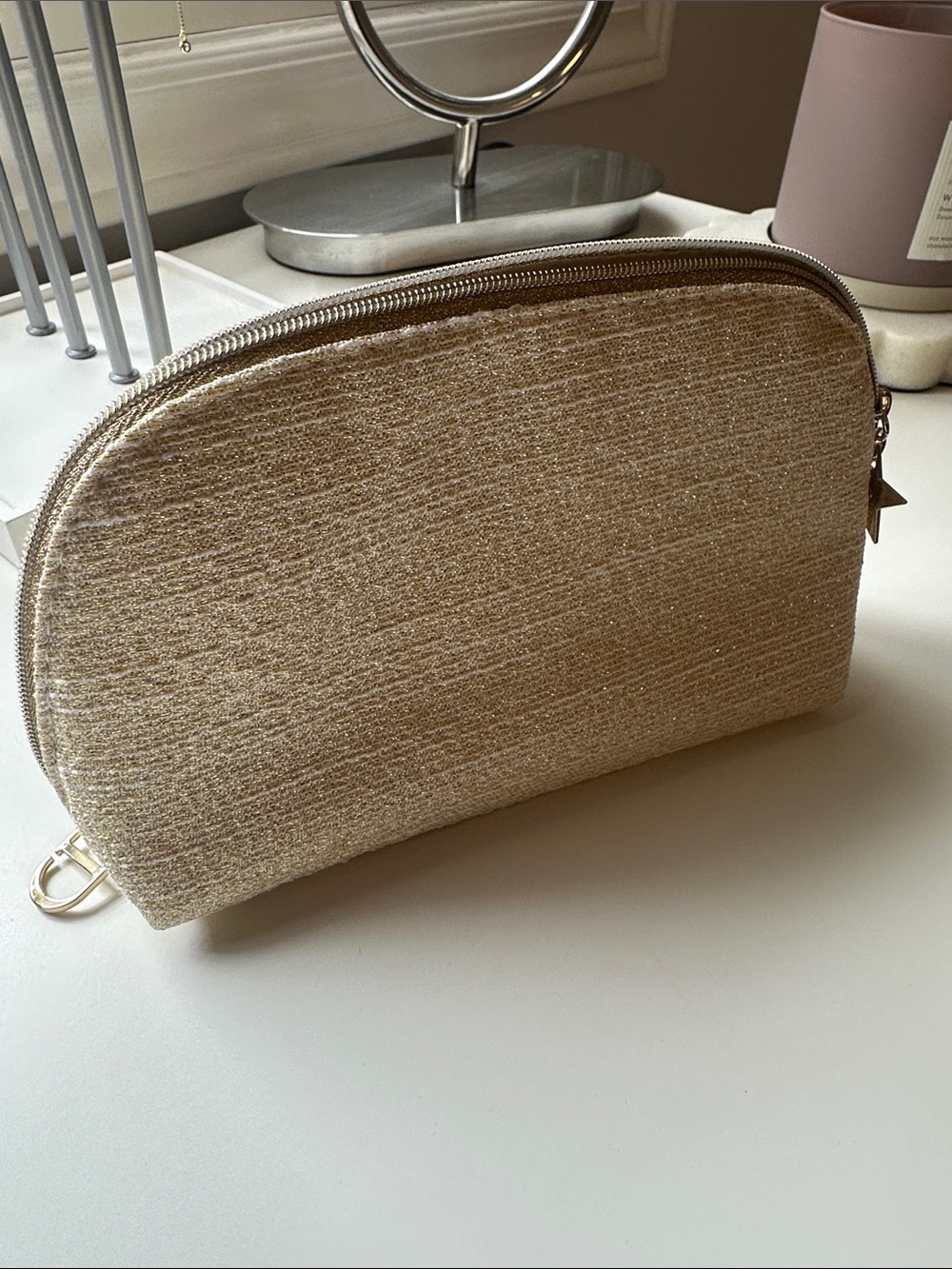 Dior Beige Gold-Thread Embroidered Pouch - Picture 3 of 5